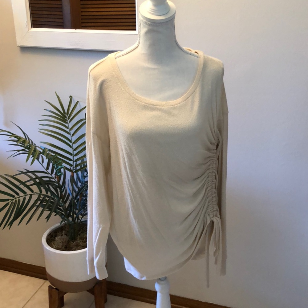 Express cream ruched tie side sweater